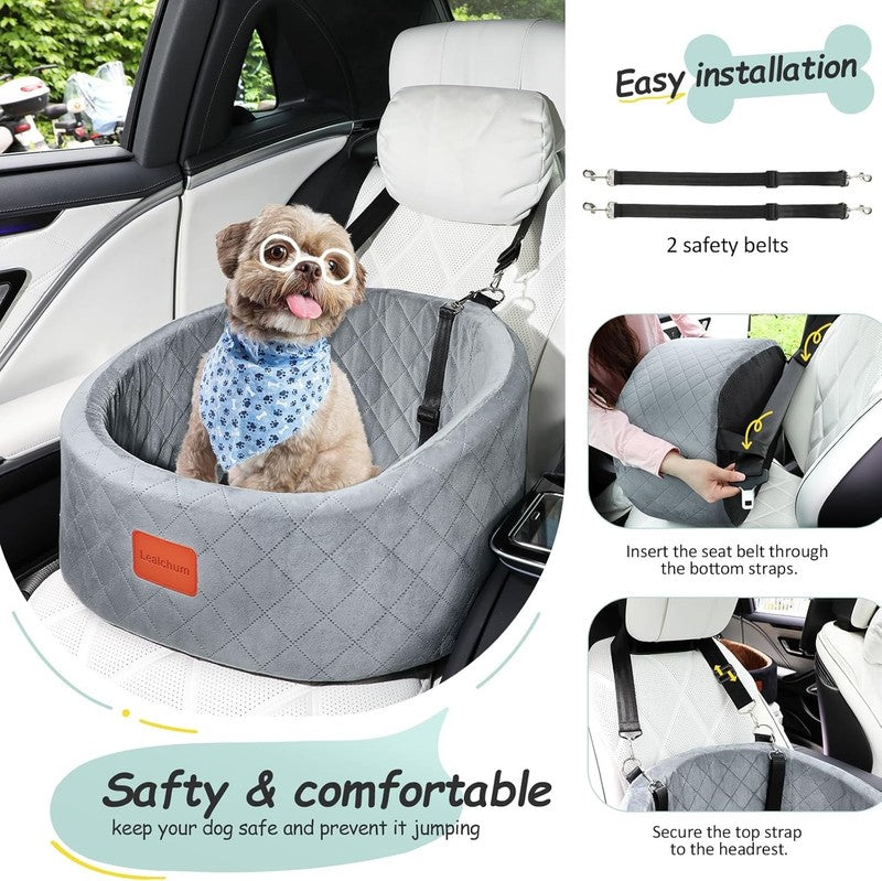 Dog Car Seat Small Dogs up to 30lbs Memory Foam Washable Anti Slip Grey3