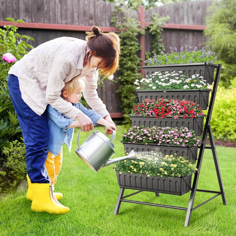 4 Ft Vertical Garden 5-Tier Raised Garden Bed Planter Box for Patio Balcony Flow10