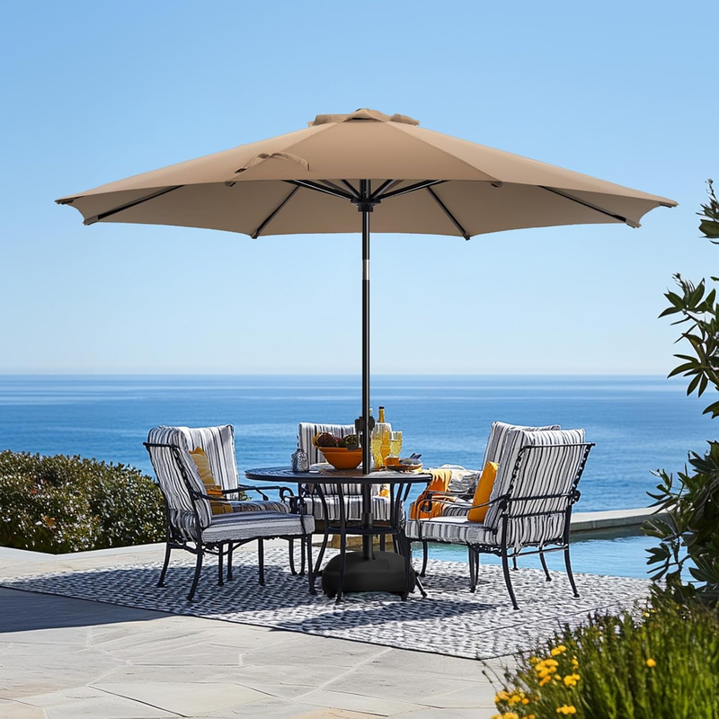 9FT Umbrella with Base Outdoor Waterproof Fade Resistant Patio Deck8