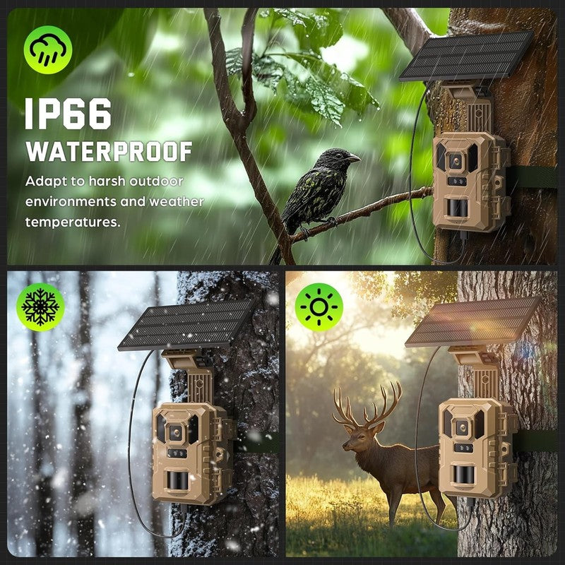 Trail Camera 4K 64MP WiFi Game Cam, Night Vision, Solar, 32GB SD, 0.2S Trigger6