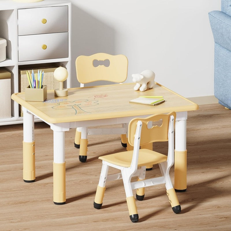 Kids Table and 2 Chairs Set, Height Adjustable Toddler Desk 31.5" L X 23.6" W an6