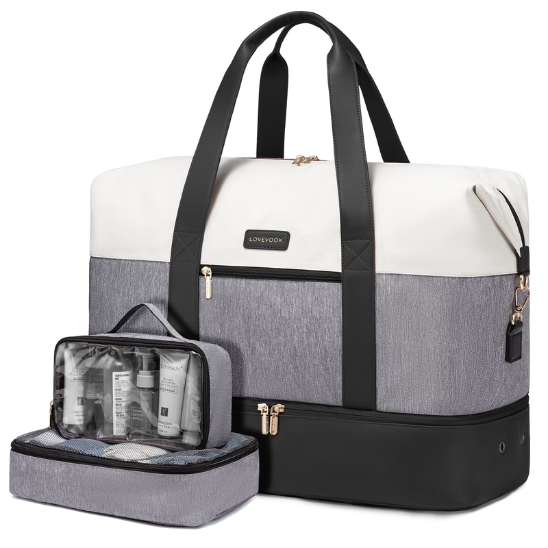 Women'S Travel Duffel Bag with 2 Packing Cubes, Black G White7
