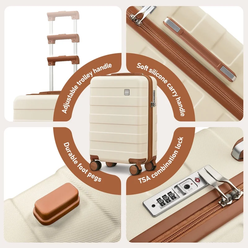 3 Piece Luggage Set 20in Carry On Spinner TSA Lock Beige4