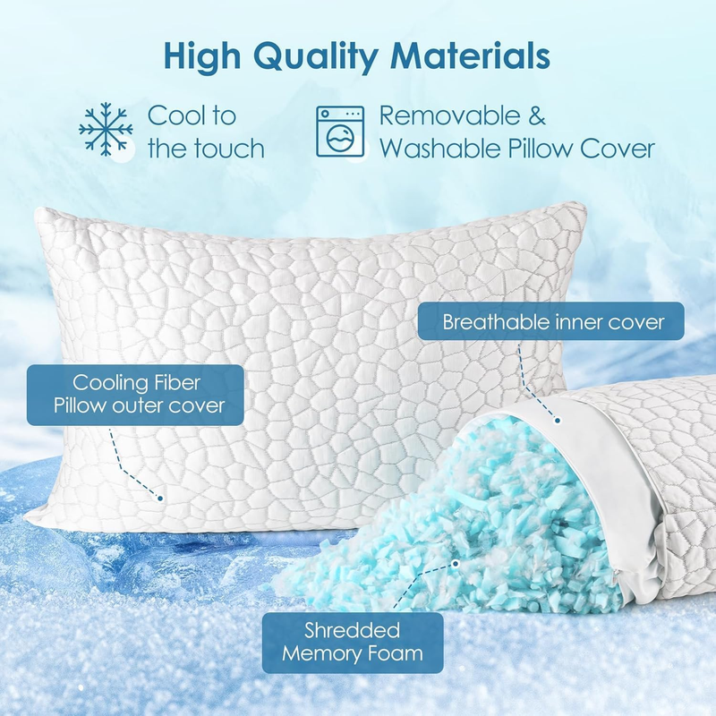 Cooling Queen Pillows Set of 2 Shredded Memory Foam Adjustable Gel5