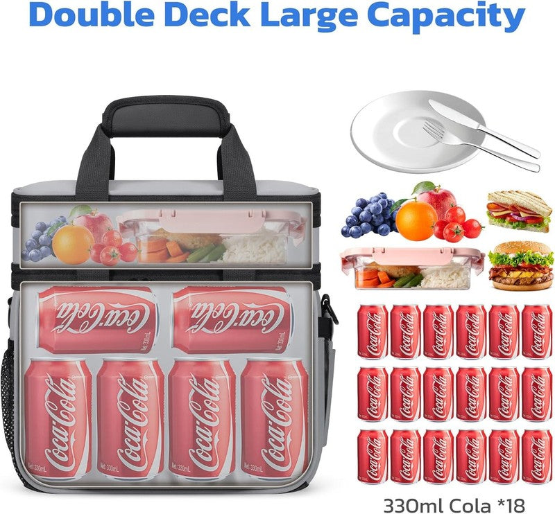 20L Expandable Double Deck Insulated Lunch Bag Grey Cooler5
