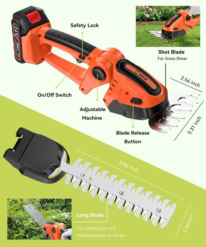 Cordless Hedge Trimmer, 3 in 1 Handheld Electric Grass Trimmer , Trimmer for Bus3