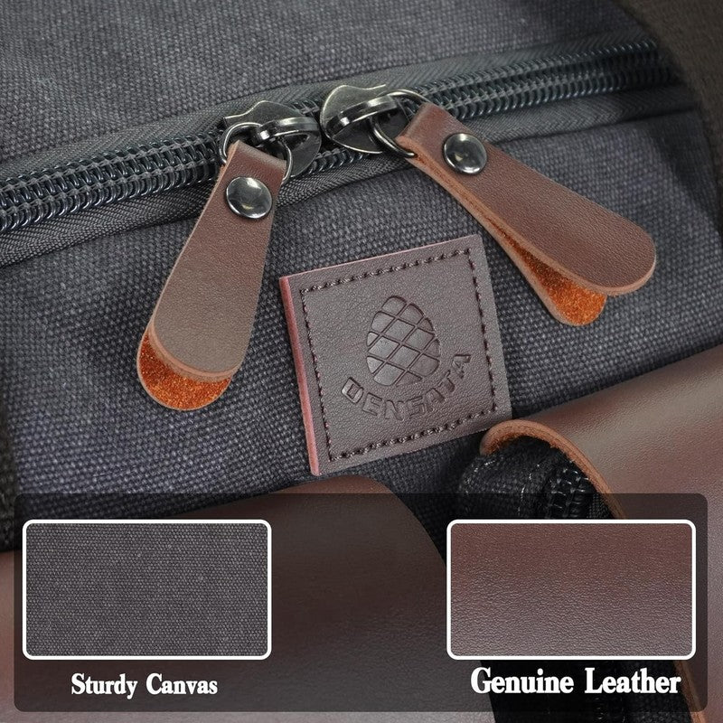 50L Canvas Travel Duffle Bag Expandable Leather Overnight Carry On4