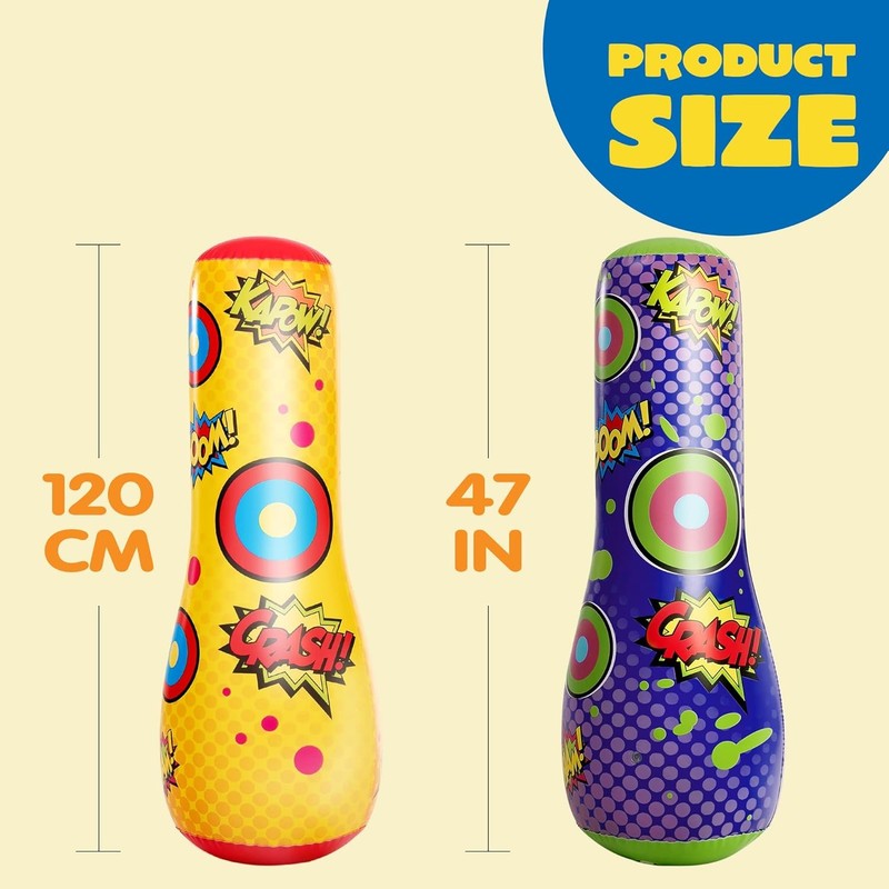 2 Pack Inflatable Bopper, 47 Inches Kids Punching Bag with Bounce Back Action, I3