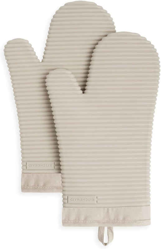 Silicone Oven Mitts 2 Pack – Ribbed Heat Resistant Kitchen Gloves, 7.5"x130