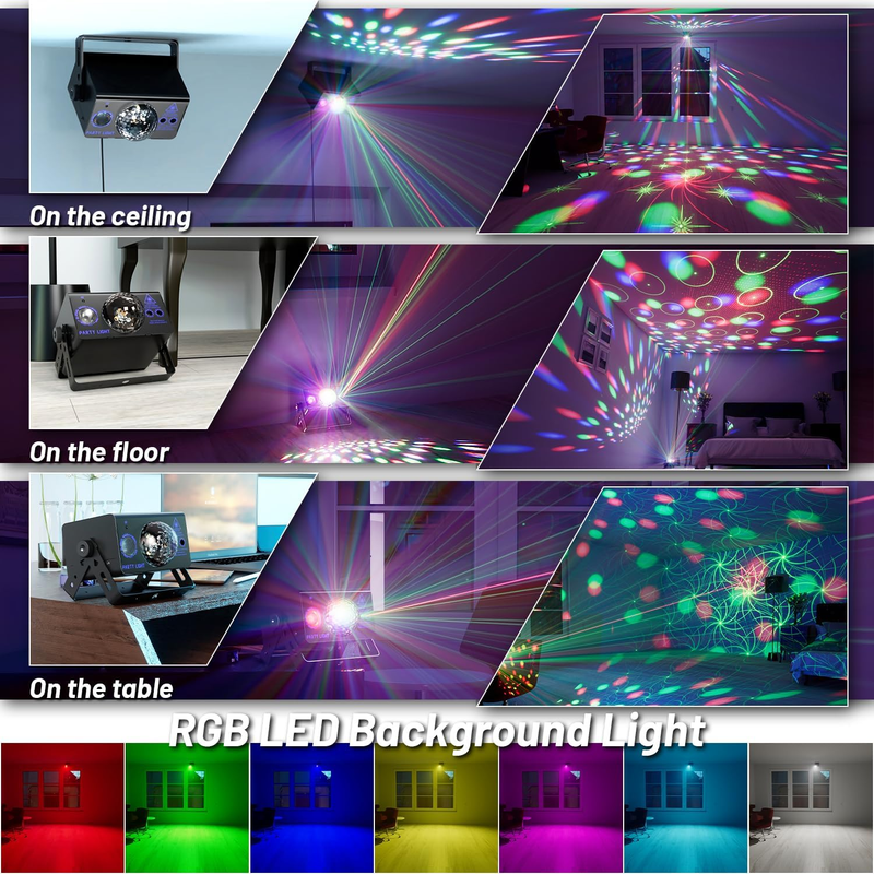 OIEZISRO Party Lights Dj Disco Ball Light, LED Stage Strobe Lights Sound Activat2