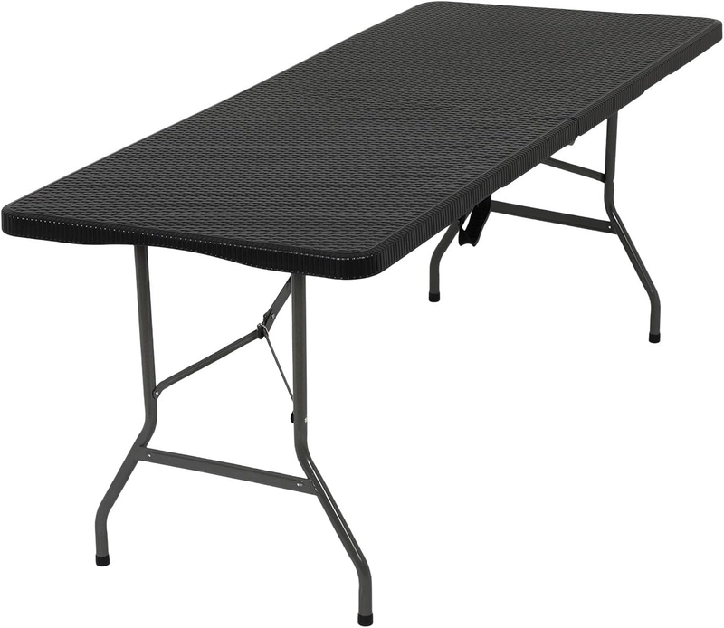 Folding Table Half Portable Foldable Table for Parties Backyard Events (Black Ra7