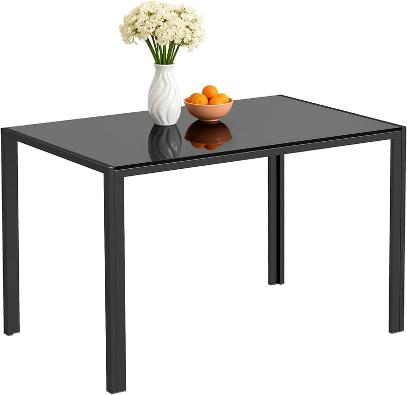 47in Glass Dining Table Black Rectangular 4-6 Person Modern Kitchen Space Saving7