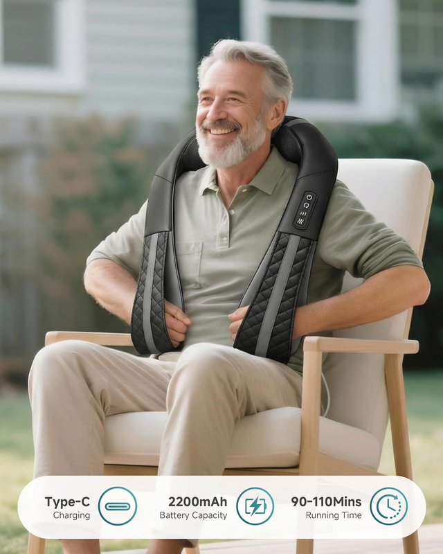 Cordless Neck Massager with Heat, Rechargeable Shiatsu Neck Back Massager for Pa5
