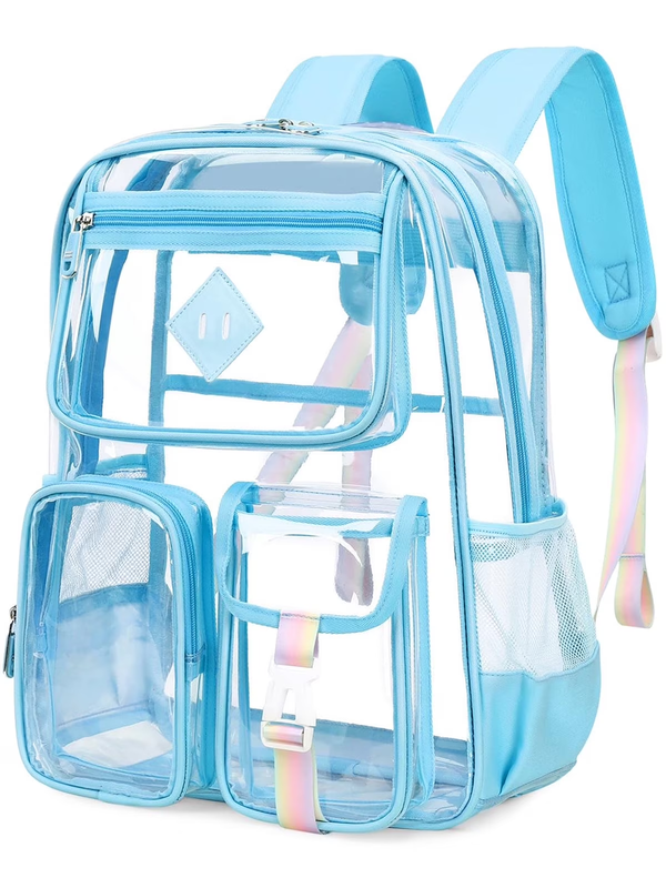 Large Clear Book Bag Waterproof See Through Backpack Blue Daisy9