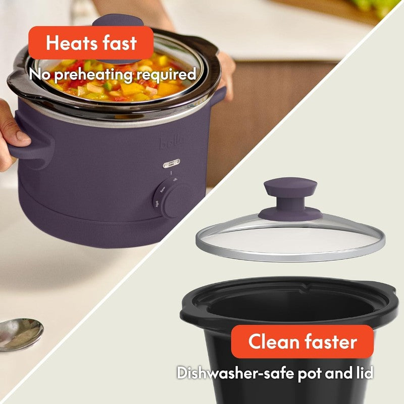 1.5Qt Slow Cooker, 3 Heat Manual, Nonstick Ceramic Pot, Glass Lid, Plum Color3