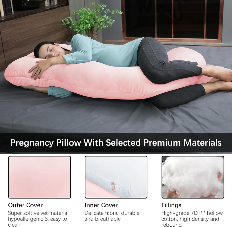 U Shaped Pregnancy Maternity Pillow 57" Full Body Sleep Support Pink2