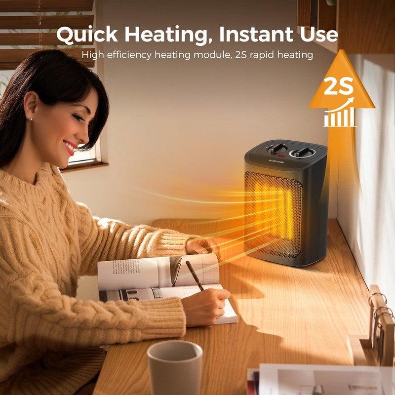 750W/1500W Ceramic Space Heater, 2S Heat, Small, Safe, for Indoor Use, Black1