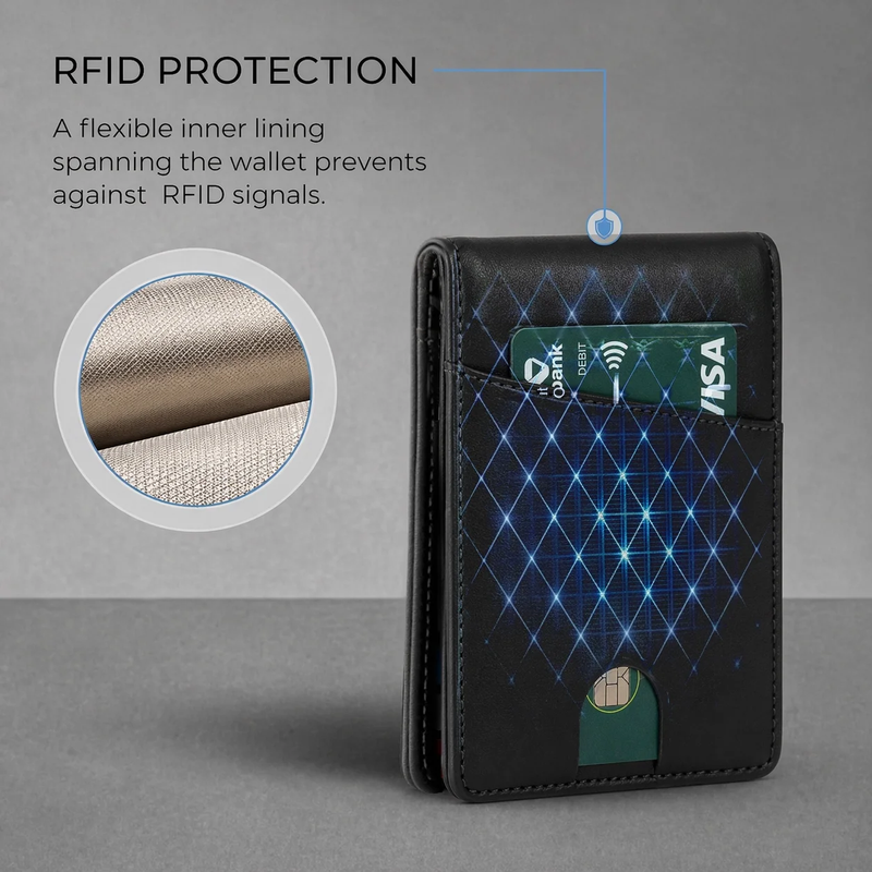 Genus RFID Money Clip Wallet Men Slim PU Leather Bifold ID Window Brown4