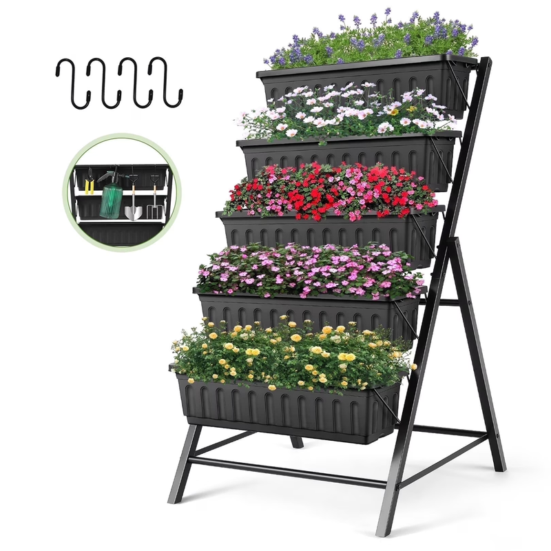 4 Ft Vertical Garden 5-Tier Raised Garden Bed Planter Box for Patio Balcony Flow0