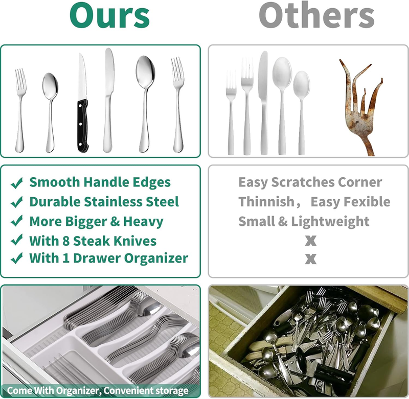 49Pc Stainless Steel Silverware Set for 8 w/ Organizer Steak Knives2