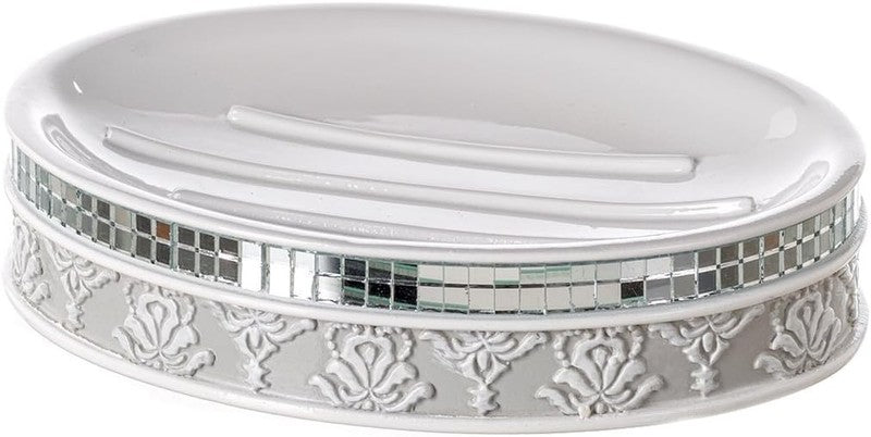 Elegant Mirror Damask 4-Piece Bathroom Accessory Set in White and Gray8