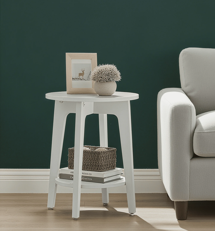 Round Modern 2 Tier End Table Side Table for Living Room Bedroom White9