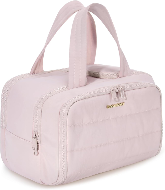 Travel Toiletry Bag Large Wide-Open Puffy Cosmetic Organizer for Women Pink0
