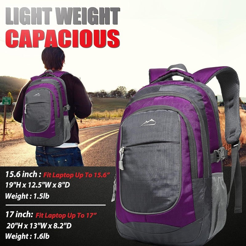 15.6" Laptop Backpack College Travel Business Hiking Multi-Compartment Purple5