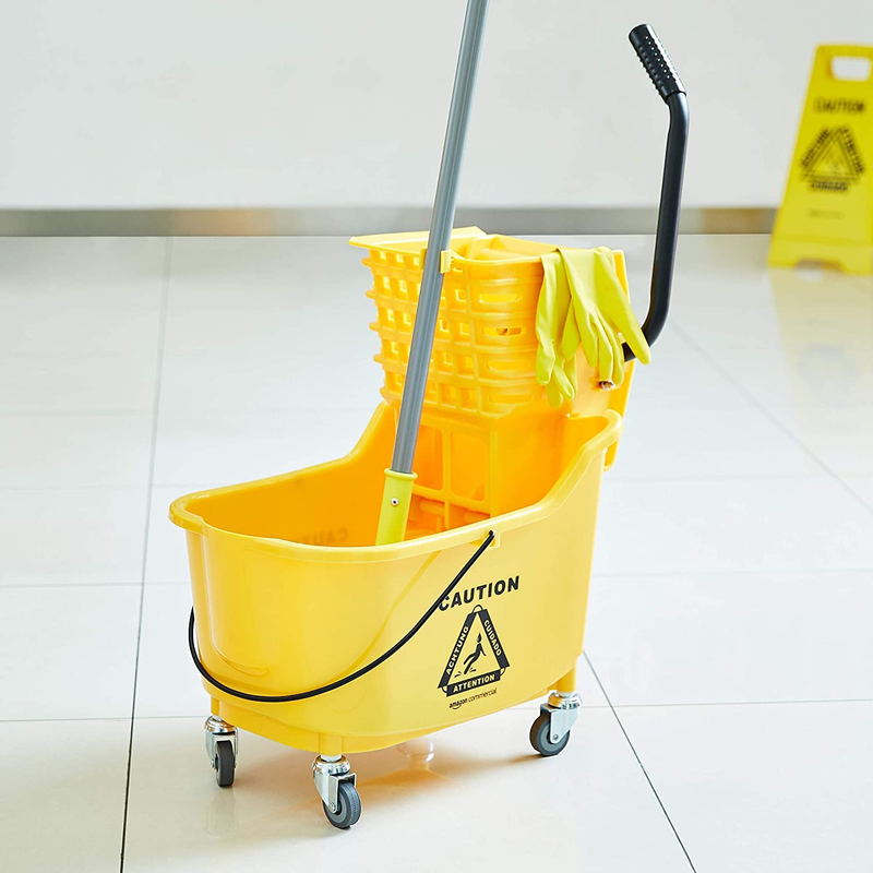Side Press Wringer Combo Commercial Floor Cleaning Rectangular Mop Bucket on Whe8