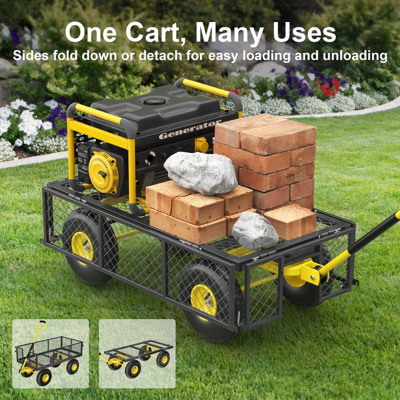 Heavy Duty Garden Cart, 900 Lbs Capacity Garden Wagon with Removable Sides, Blac3