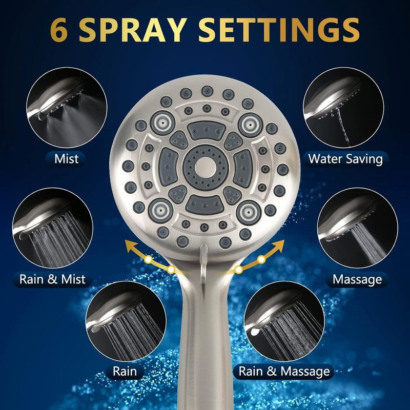 DAK 6-Mode High Pressure 5" Handheld Shower Head Brushed Nickel w/ 60" Hose1