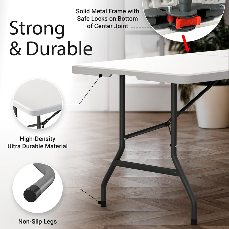 6 Feet Foldable Table with Built in Handle & Steel Legs | 6FT Heavy Duty Folding3