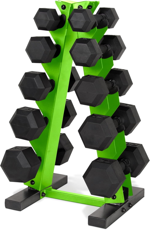 150lb Coated Hex Dumbbell Set w/ Vertical Rack Multiple Options Green9