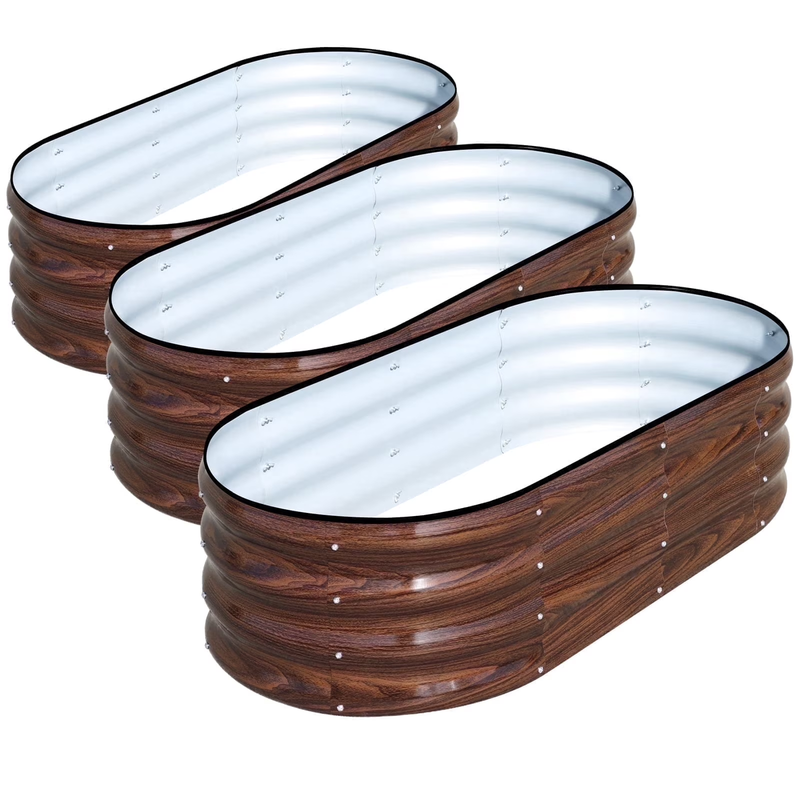 Galvanized Raised Garden Bed Outdoor, 3Pcs 4X2X1Ft Metal Planter Box, Brown10