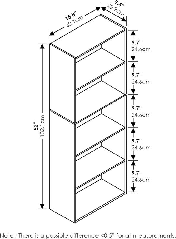 Modern 5-Tier White Bookcase for Stylish Storage and Display5