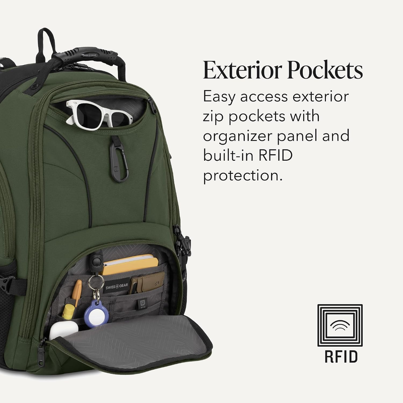 2 Piece Travel Set Carry On Spinner + 17" Laptop Backpack RFID Evergreen4