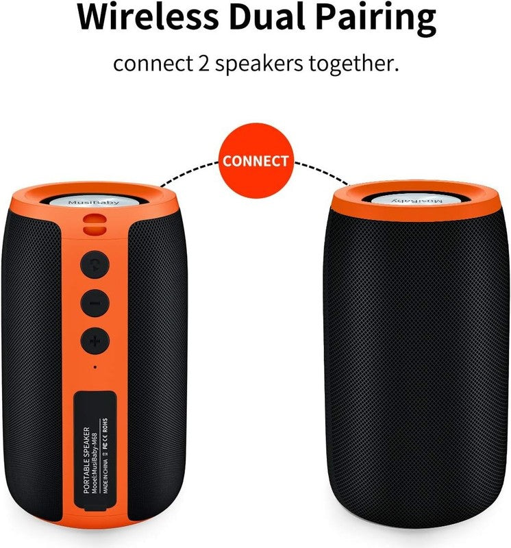 Musibaby 24H Bluetooth Speaker, Waterproof, Dual Pairing, Deep Bass, Orange4
