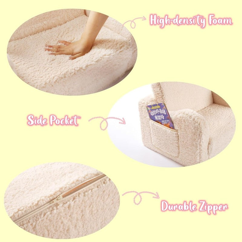 Kids 2 in 1 Flip Out Foam Sofa Couch w/ Soft Sherpa Cover, Cream5