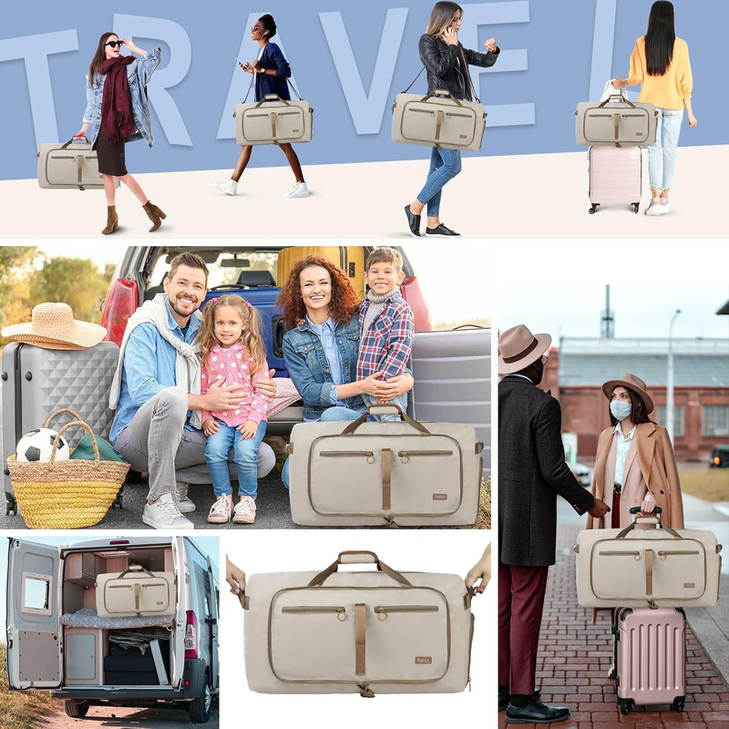 65L Travel Duffel Bag Foldable w/ Shoe Compartment Water Resistant Gray1