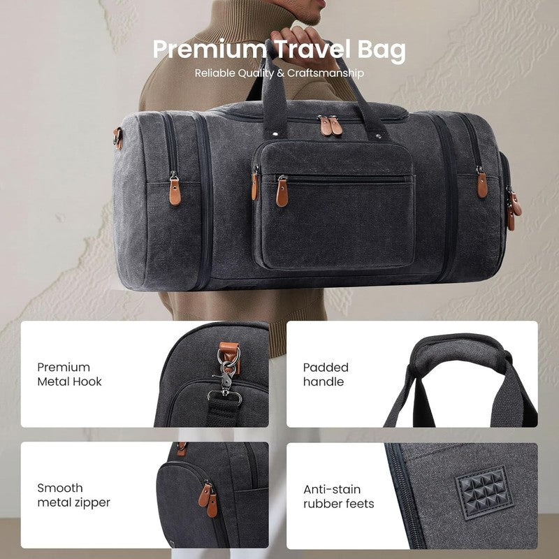 Canvas Travel Duffle Bag Graphite Grey Carry On w/ Shoe Compartment Toiletry4