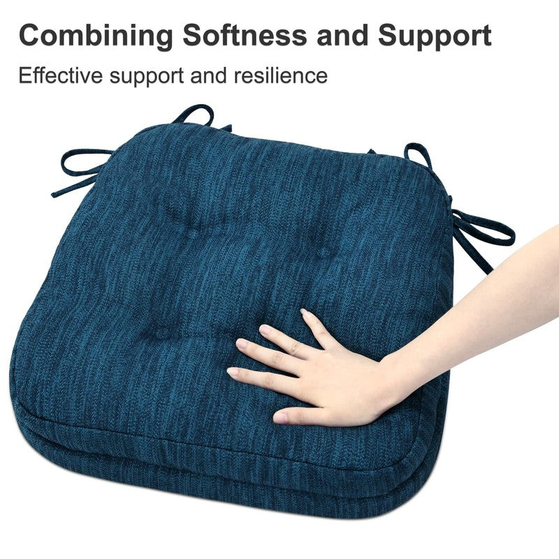 3.5" Tufted Memory Foam Chair Cushions Set of 4 16.5"x16.5" Blue5