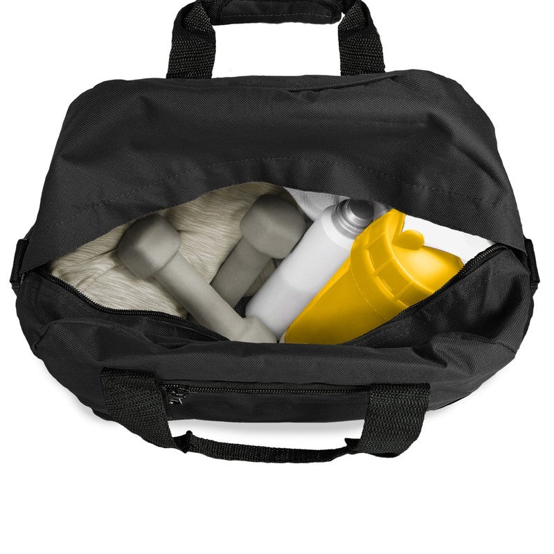 14" Small Duffel Bag Gym Duffle Two Tone in Black with Shoulder Strap2