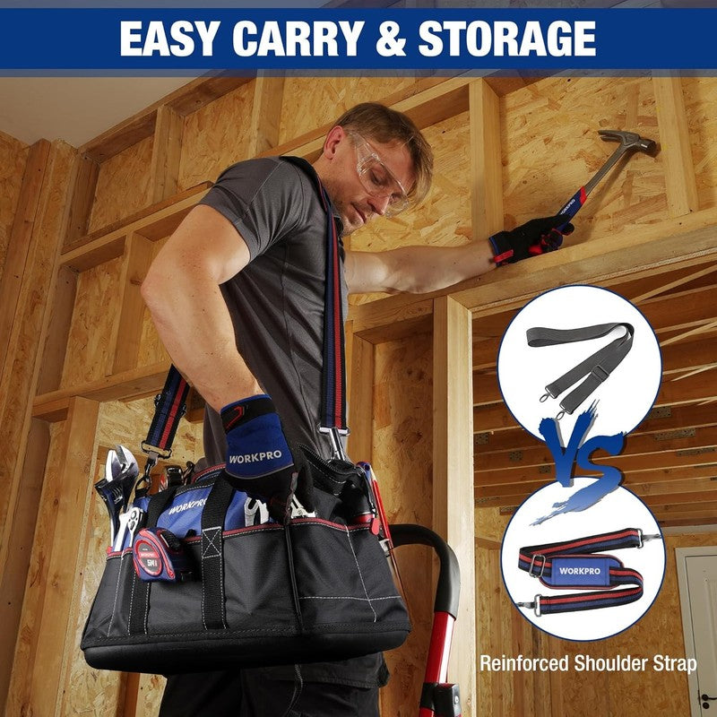 16" Wide Mouth Heavy Duty Tool Bag Waterproof Molded Base with Shoulder Strap4