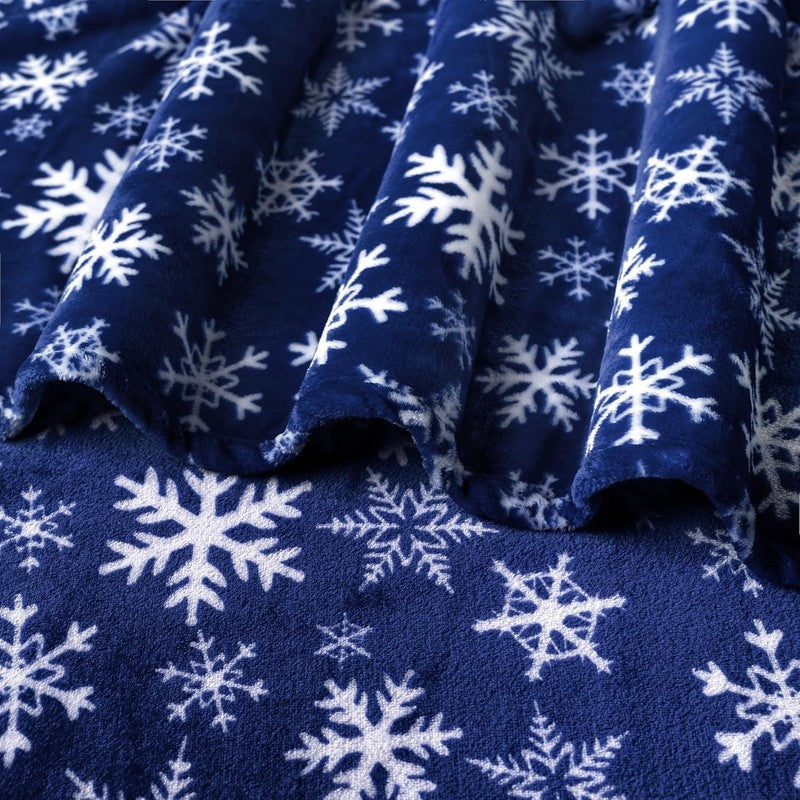 Christmas Throw Blanket Navy White Snowflake Fleece Soft Warm Plush 50"x60"4