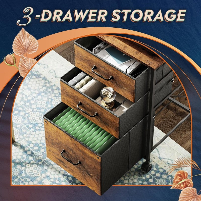 Mobile File Cabinet, Rolling Printer Stand with 3 Drawers, Fabric Vertical Filin4