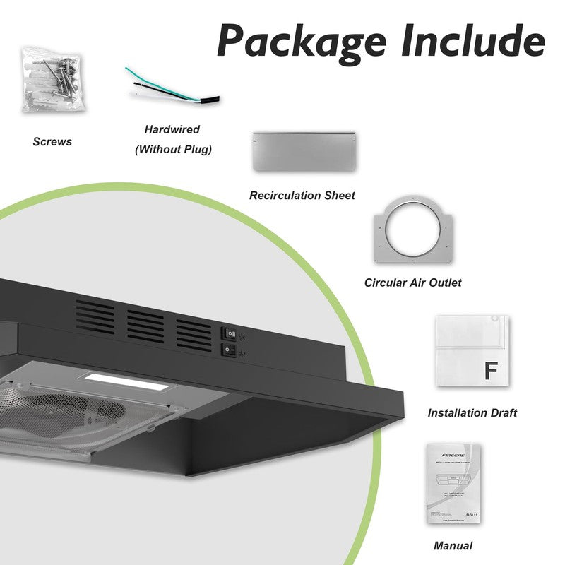 Black 24" Under Cabinet Range Hood 300CFM 2-Speed Ducted/Ductless7