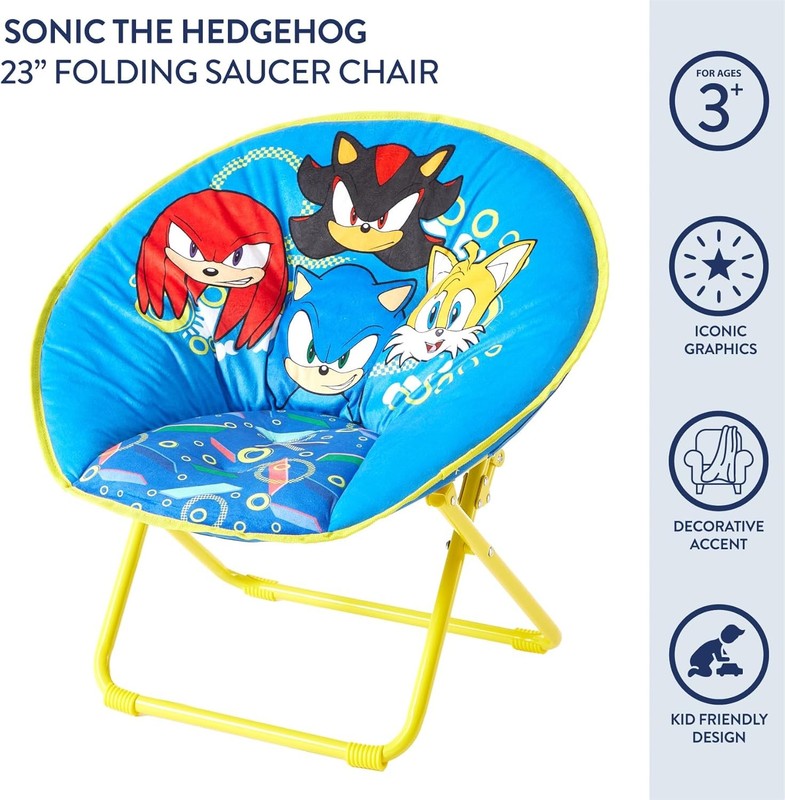 Sonic 23” Kids Folding Saucer Chair Portable Padded Seat Metal Frame Ages 3+3