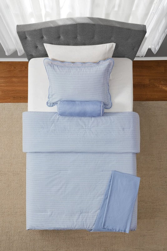 4Pc Scallop Pick Stitch Comforter Set Twin Twin XL Blue1
