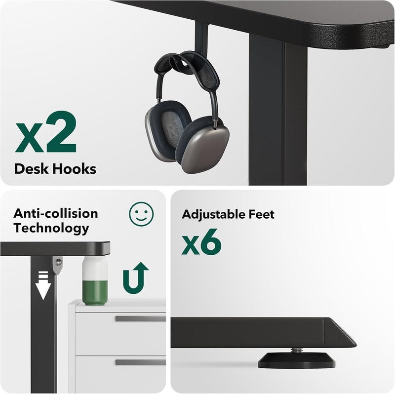 L-Shaped 63x55 Electric Standing Desk Adjustable Height Corner Black7
