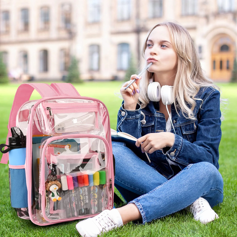 Clear Backpack, Heavy Duty PVC Transparent Backpack Stadium Approved with Reinfo6
